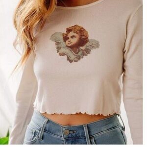 Truly Madly Deeply Cream Angel Print Crop Top